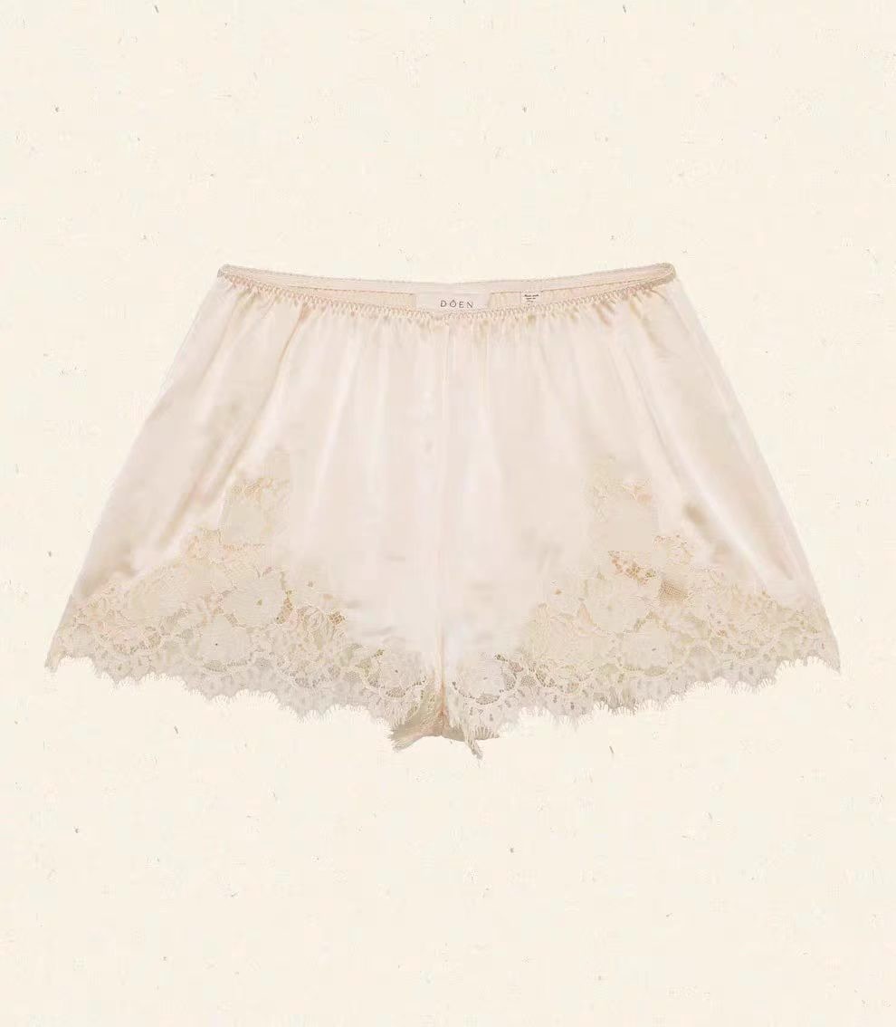 Doen lace patchwork silk vest shorts set