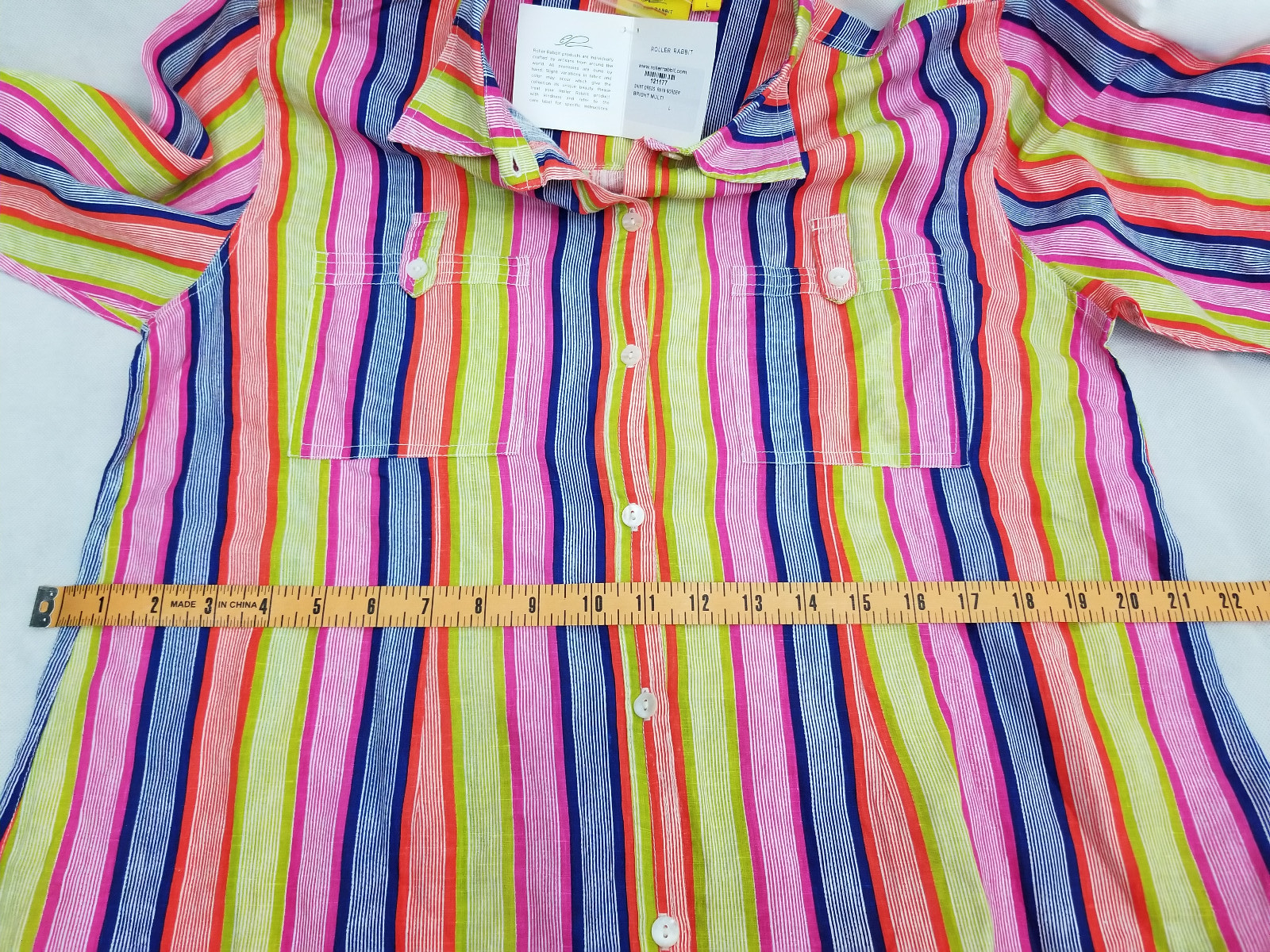 ROBERTA ROLLER RABBIT Womens Shirt Dress Sz LARGE Stripe RAYA Border Linen Beach
