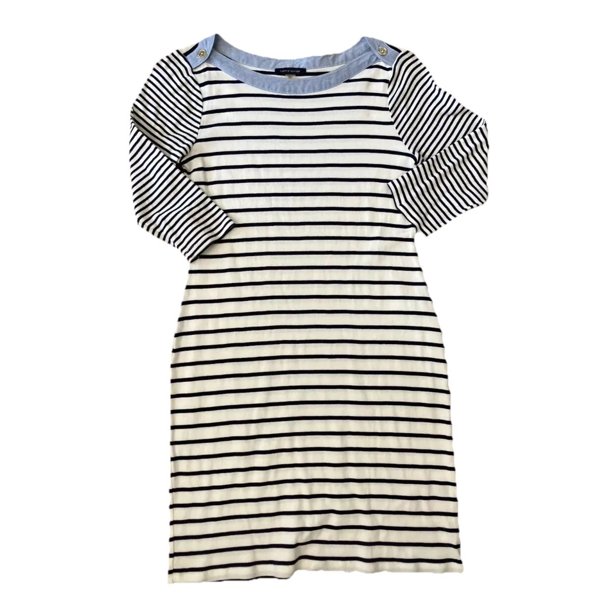 Nautical TOMMY HILFIGER Dress Sz S T-shirt Navy Blue Striped Coastal