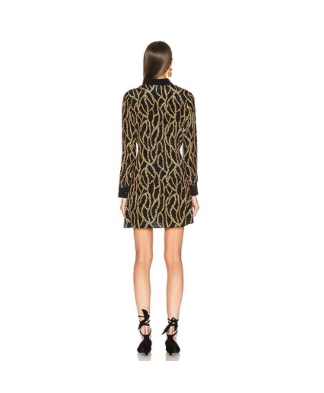 L’AGENCE Black/Gold Chain Print Silk Collared Long Sleeve Shirt Dress Size 6