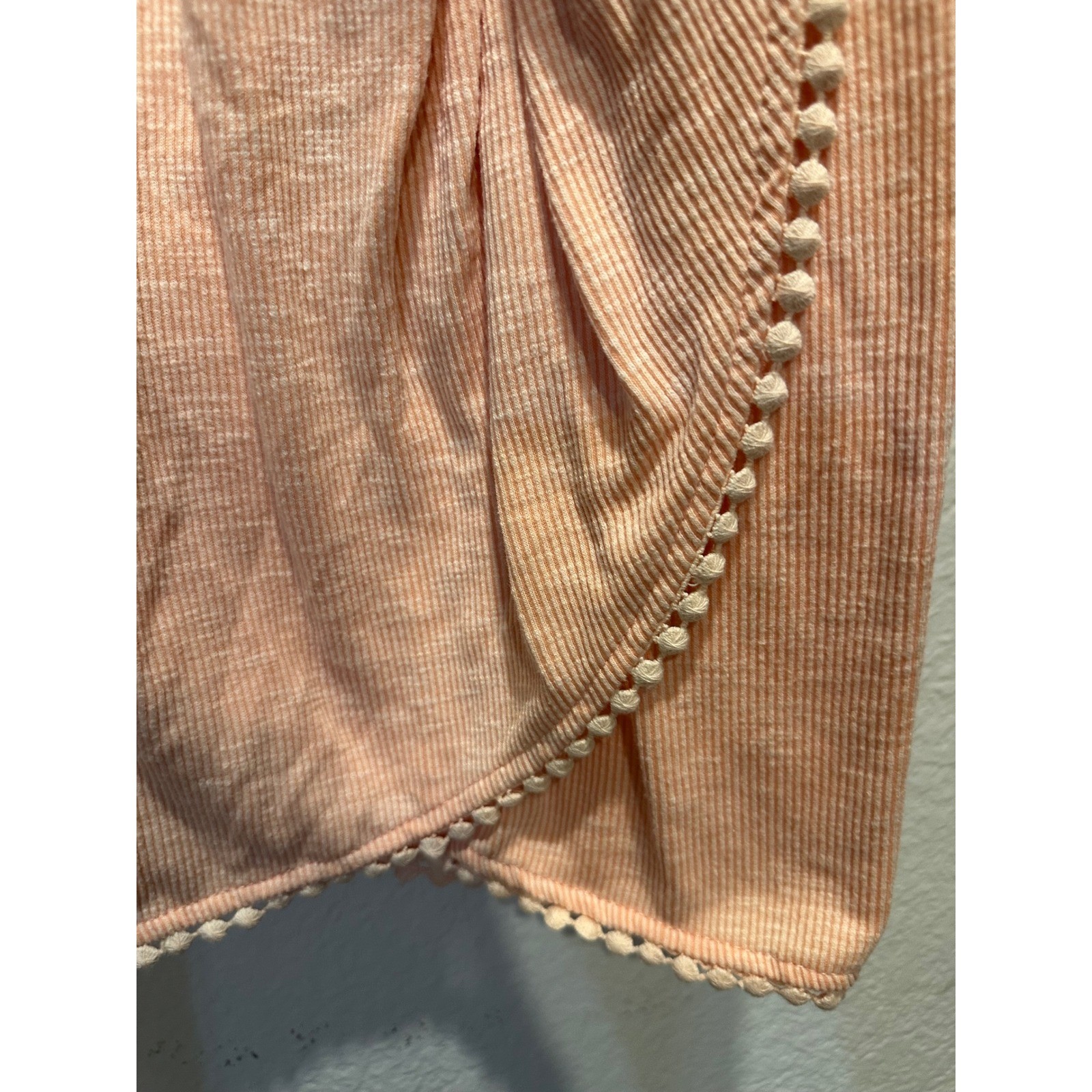 Lulu Sage The Label Peach Ribbed Sleeveless Wrap Dress Pom Pom Trim XS