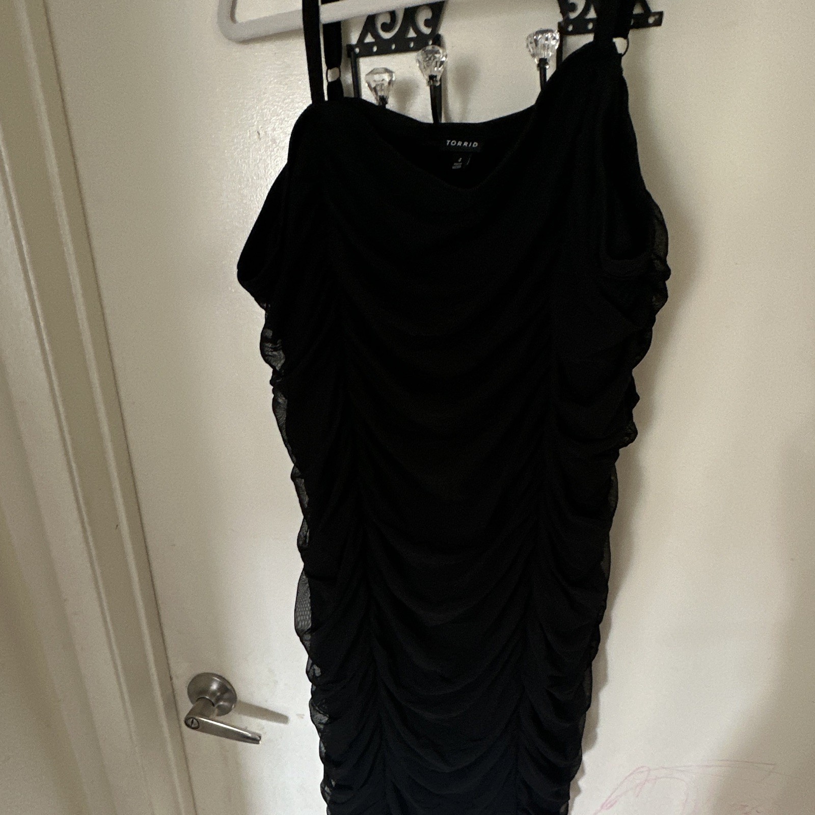 Torrid Black Plus Size 4 Bodycon Mesh Sheer Ruched Spaghetti Strap Dress