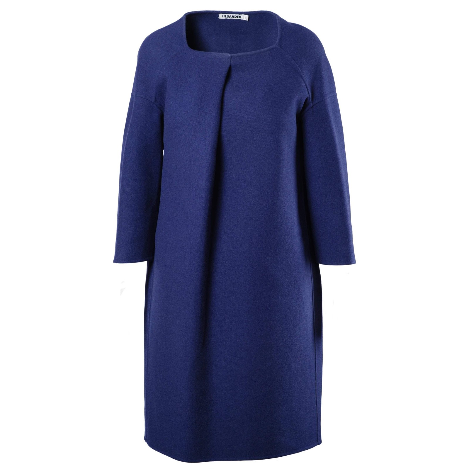 Jil Sander Blue Wool Cashmere Shift Dress Long Sleeve Designer Midi Dress