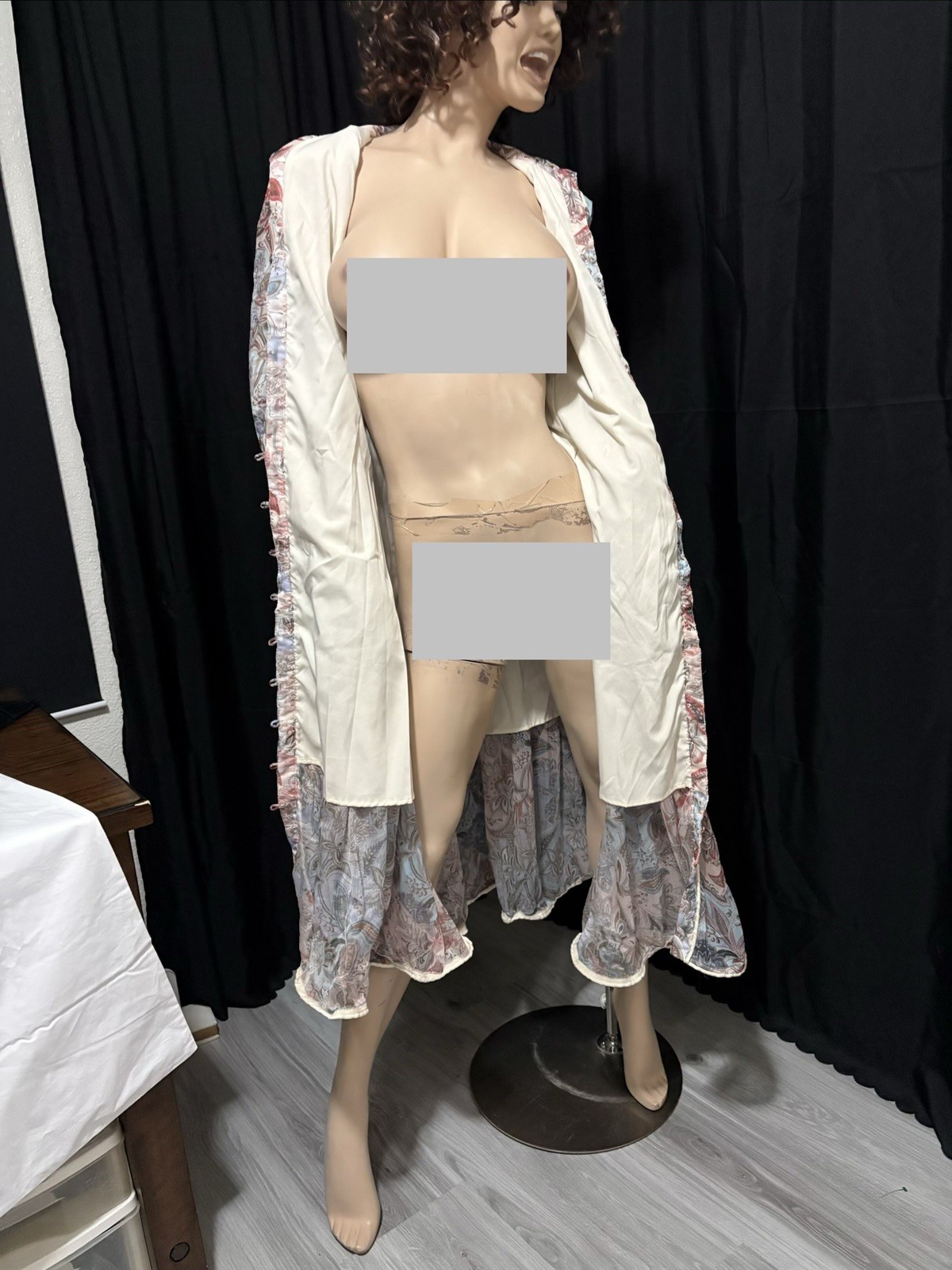 UNKNOWN JACOBEAN PRINT GEORGETTE W/SLIP IVORY, COPPER + MULTI, MAXI DRESS SMALL