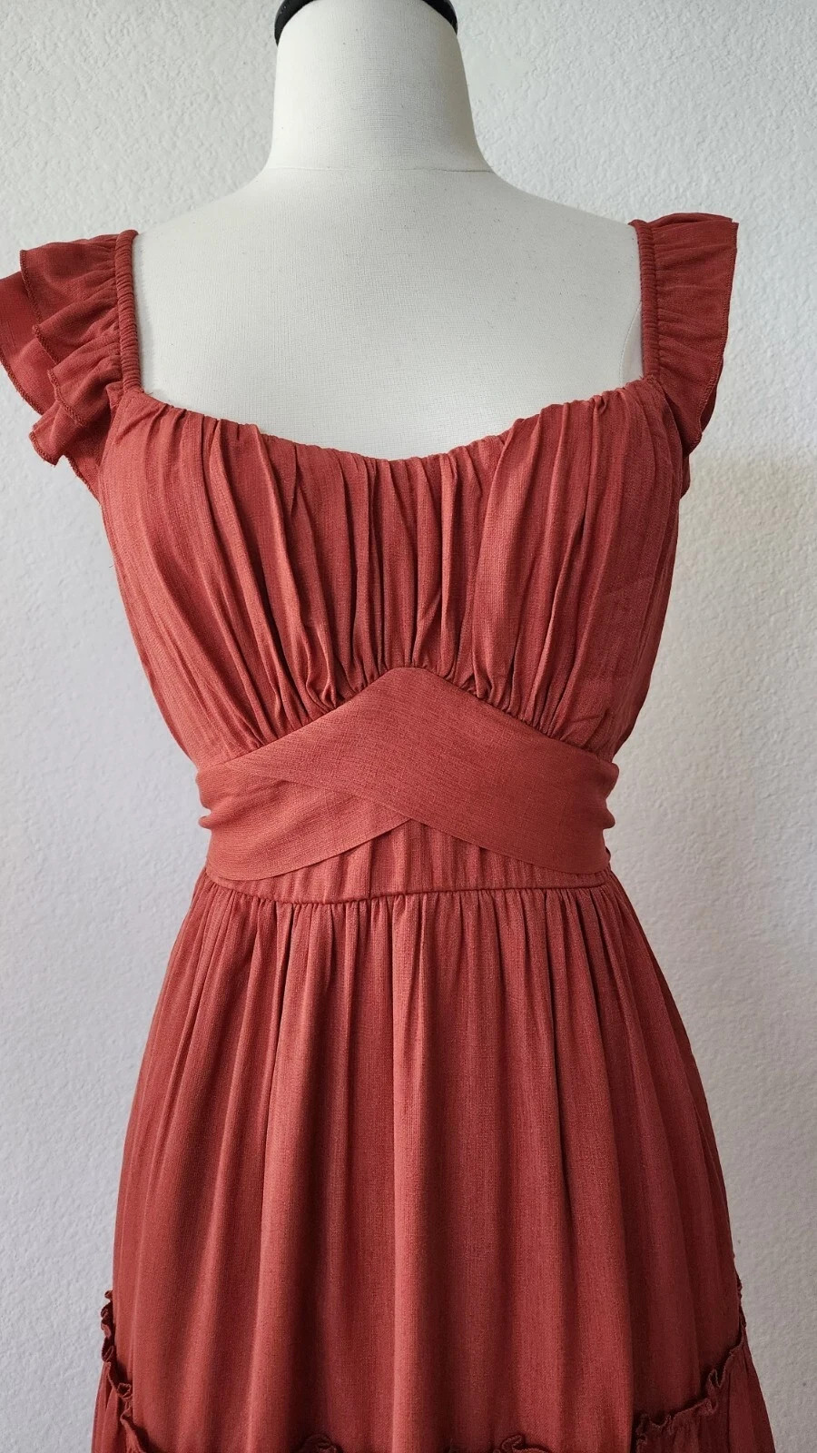 New Anthro Midi Dress Size Medium Rust Orange Coquette Bow Brunch Wedding