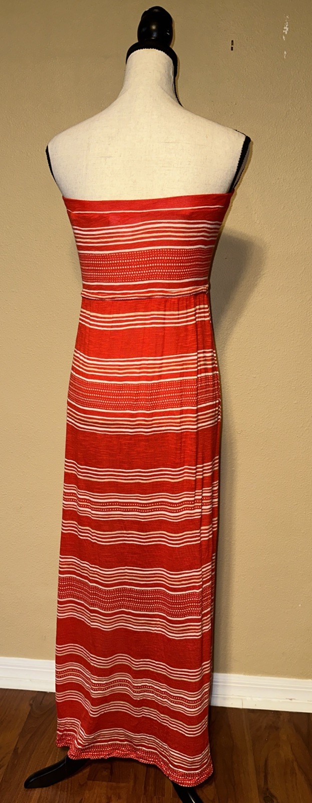 Motherhood Maternity Red/white Striped Halter Maxi Dress Sz M