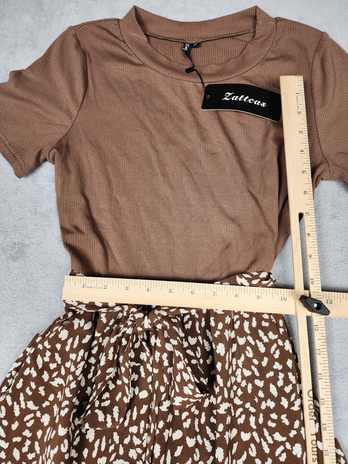 Zattcas Dress Womens Medium Brown Short Sleeve Midi Belted Animal Print Pockets
