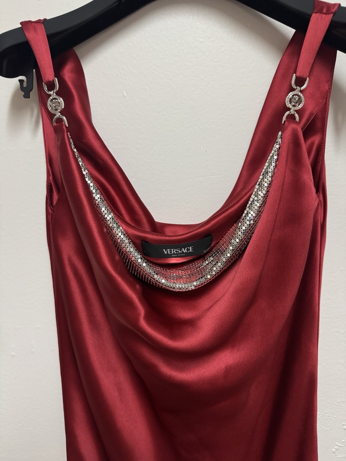 Versace Red Silk Medusa Hardware Double Draped Fluid Silk Gown Size 38 dress
