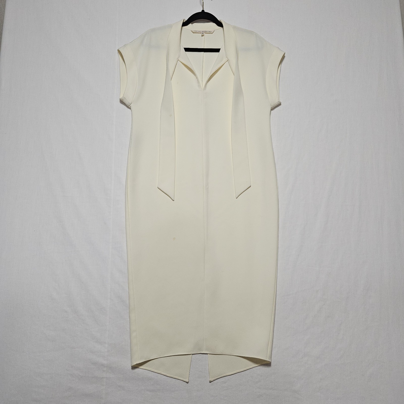 Rachel Rachel Roy Cream Tie Neck Sheath Dress Womens Size M Midi *Needs TLC*