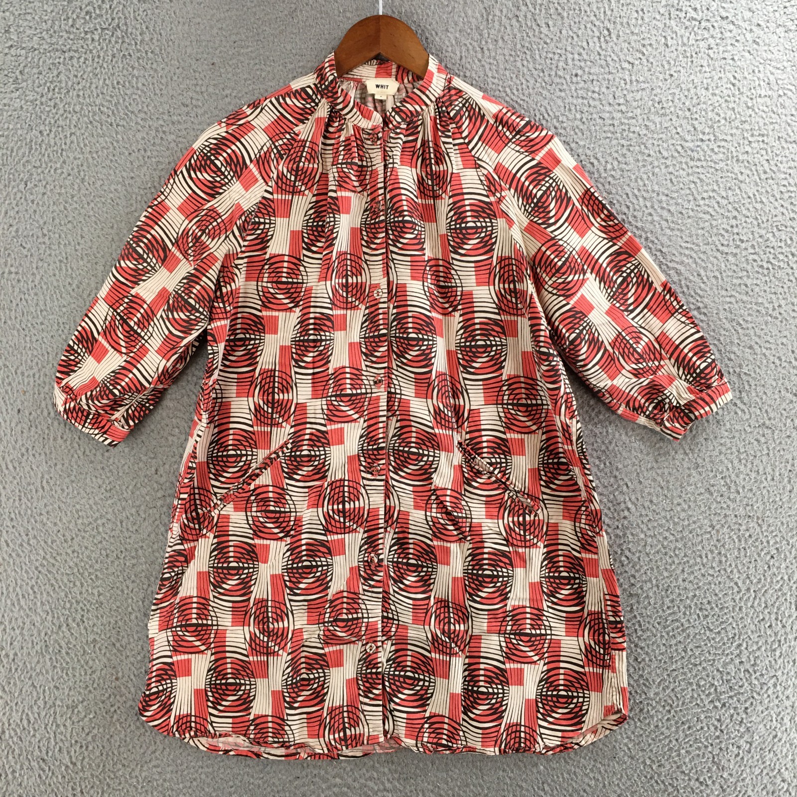 Whit Mini Dress Womens Small 3/4 Sleeve Button Front Geometric Print Multicolor