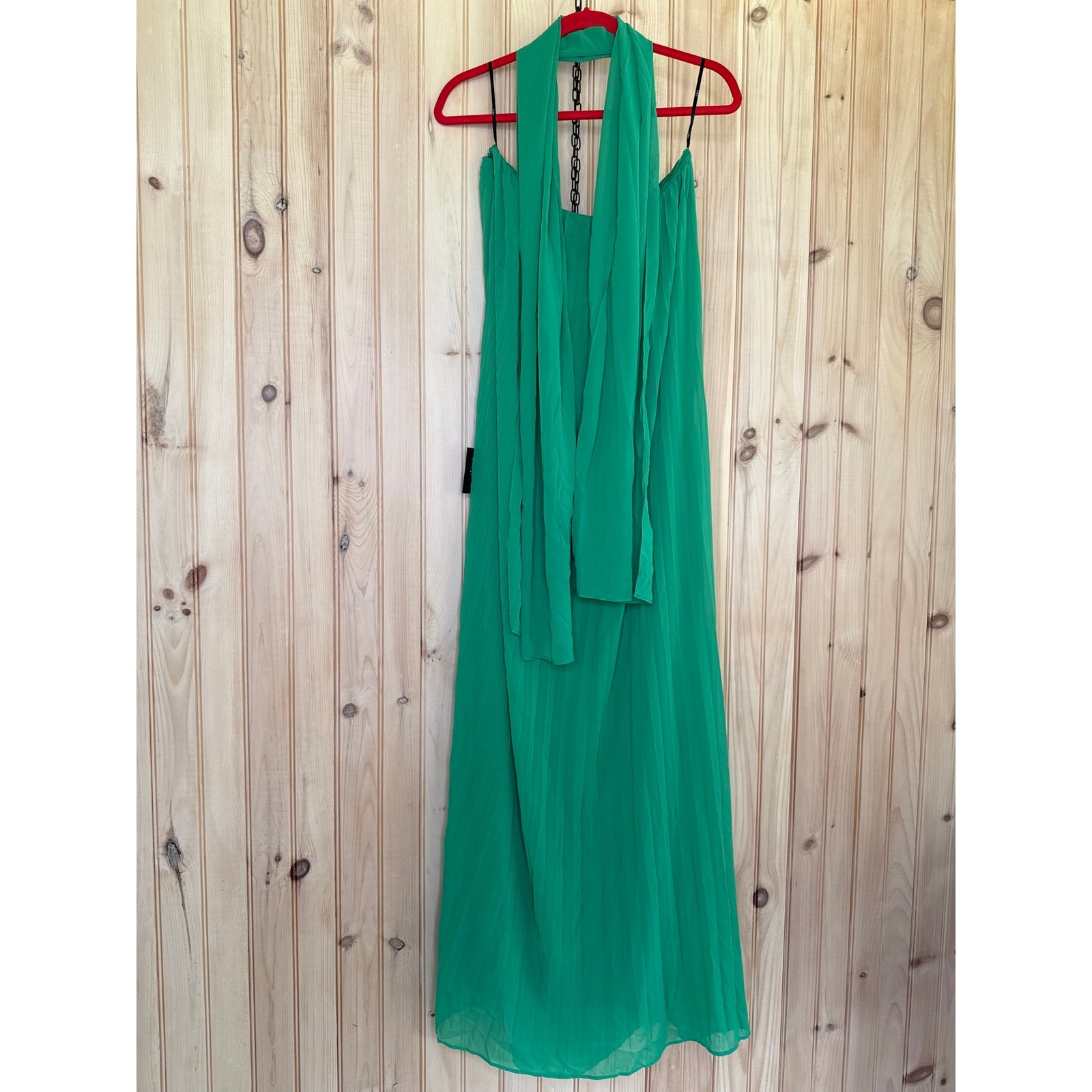 NWT Lulus Lael Green Pleated Strapless Dress and Scarf Set Wedding Banquet Sz S