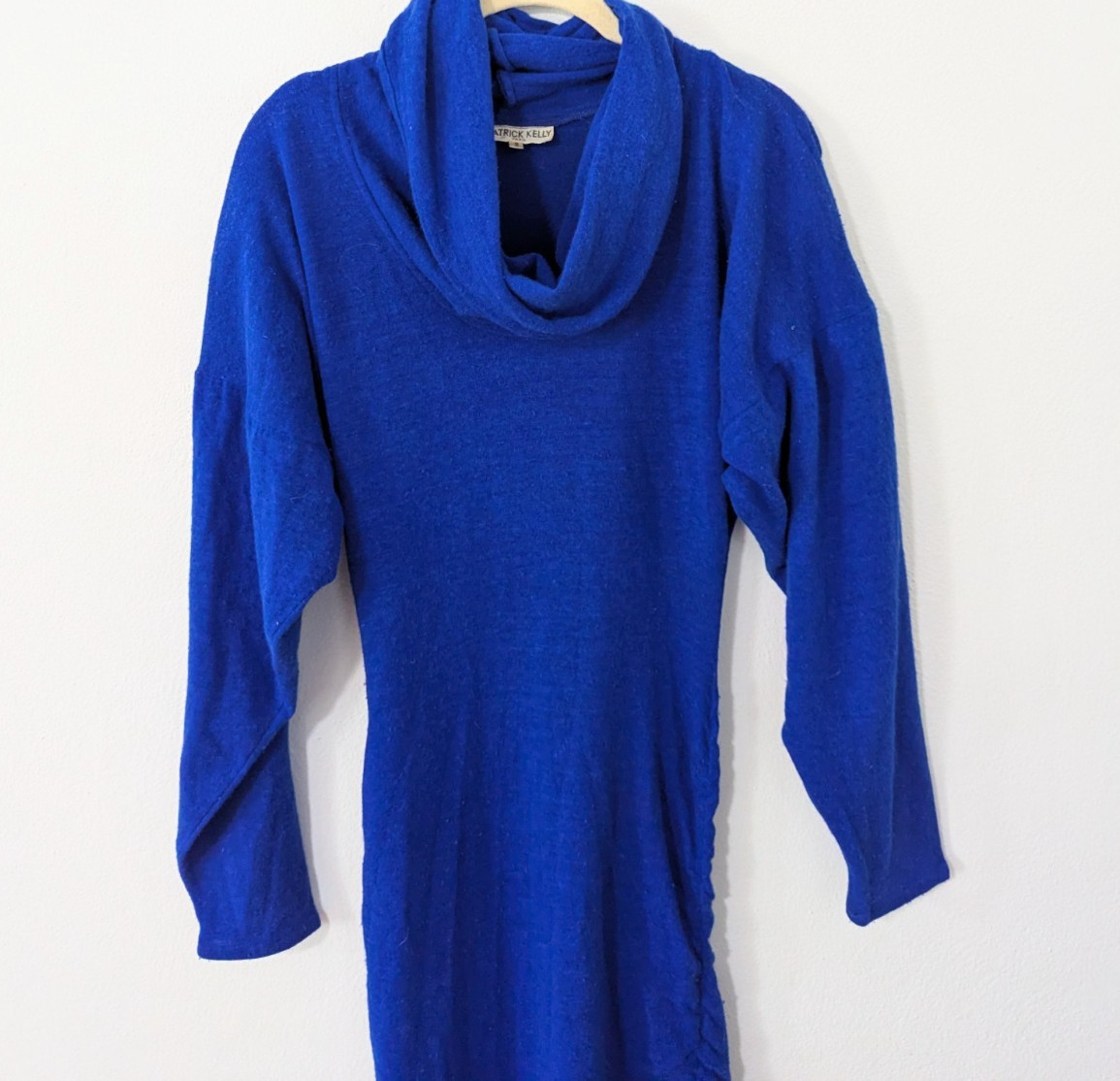 Patrick Kelly Vintage Wool Rabbit Blend Knit Dress Cowl Dress Ruched Blue 2