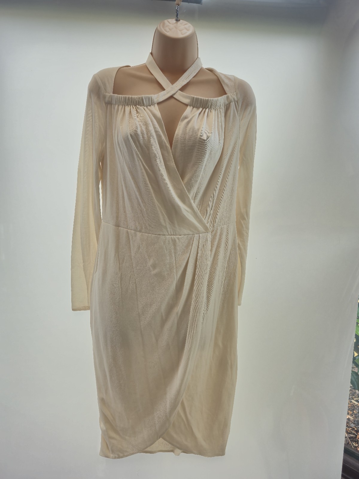 3.1 Phillip Lim Cream Silk Blend Faux Wrap Dress Long Sleeve NWT Size L Wedding