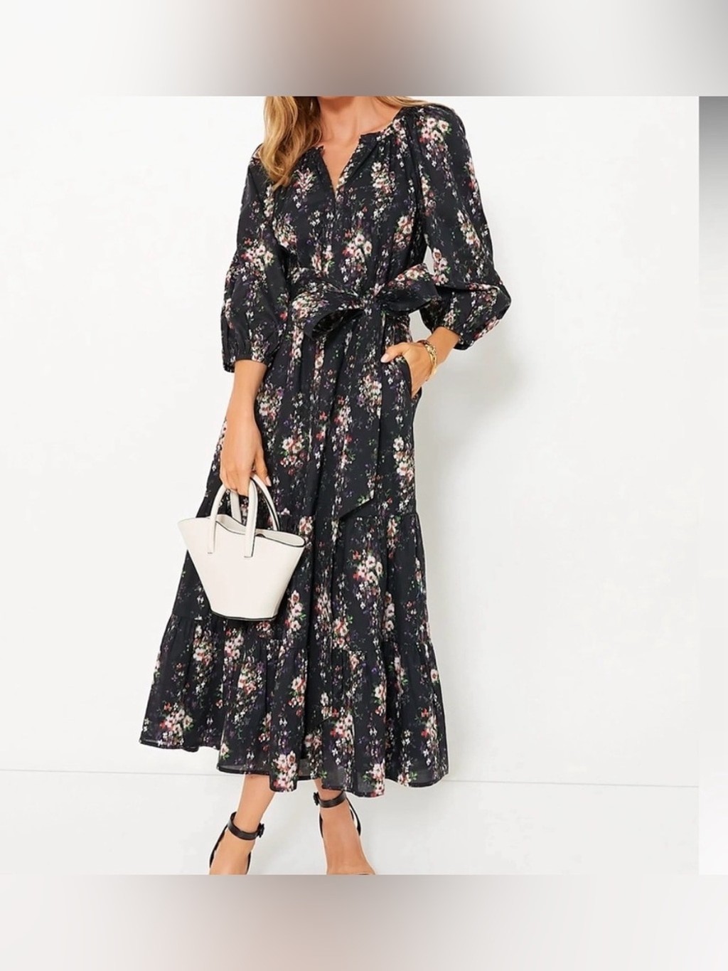 EUC Tuckernuck Floral Falling Flowers Lyle’s Maxi Dress. NOTE MISSING BELT