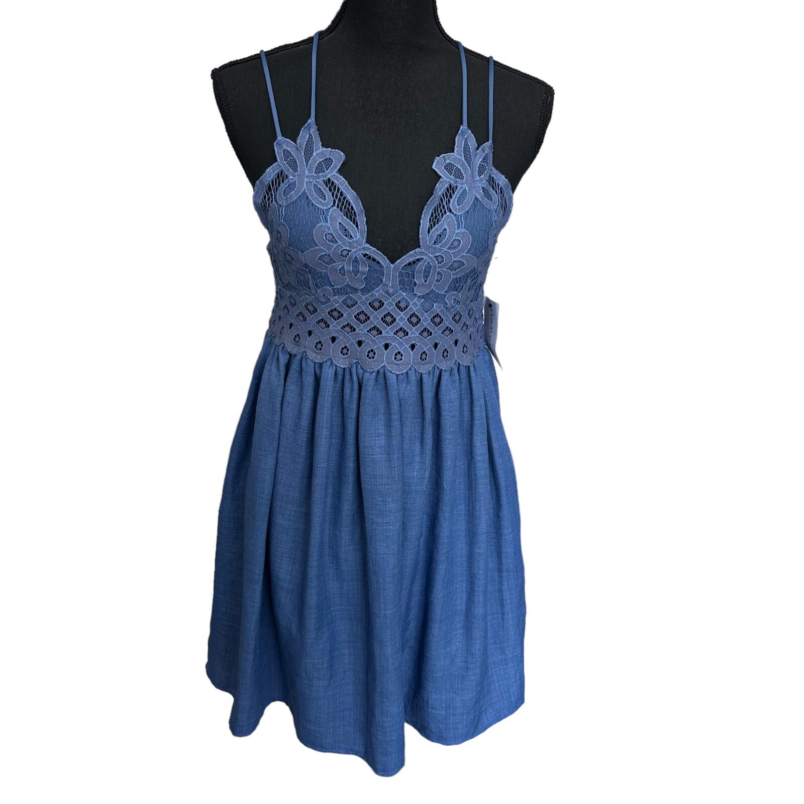 Humminbird Boho Lace Mini Dress Ooh La Luxe Destiny Navy Size Large Pockets