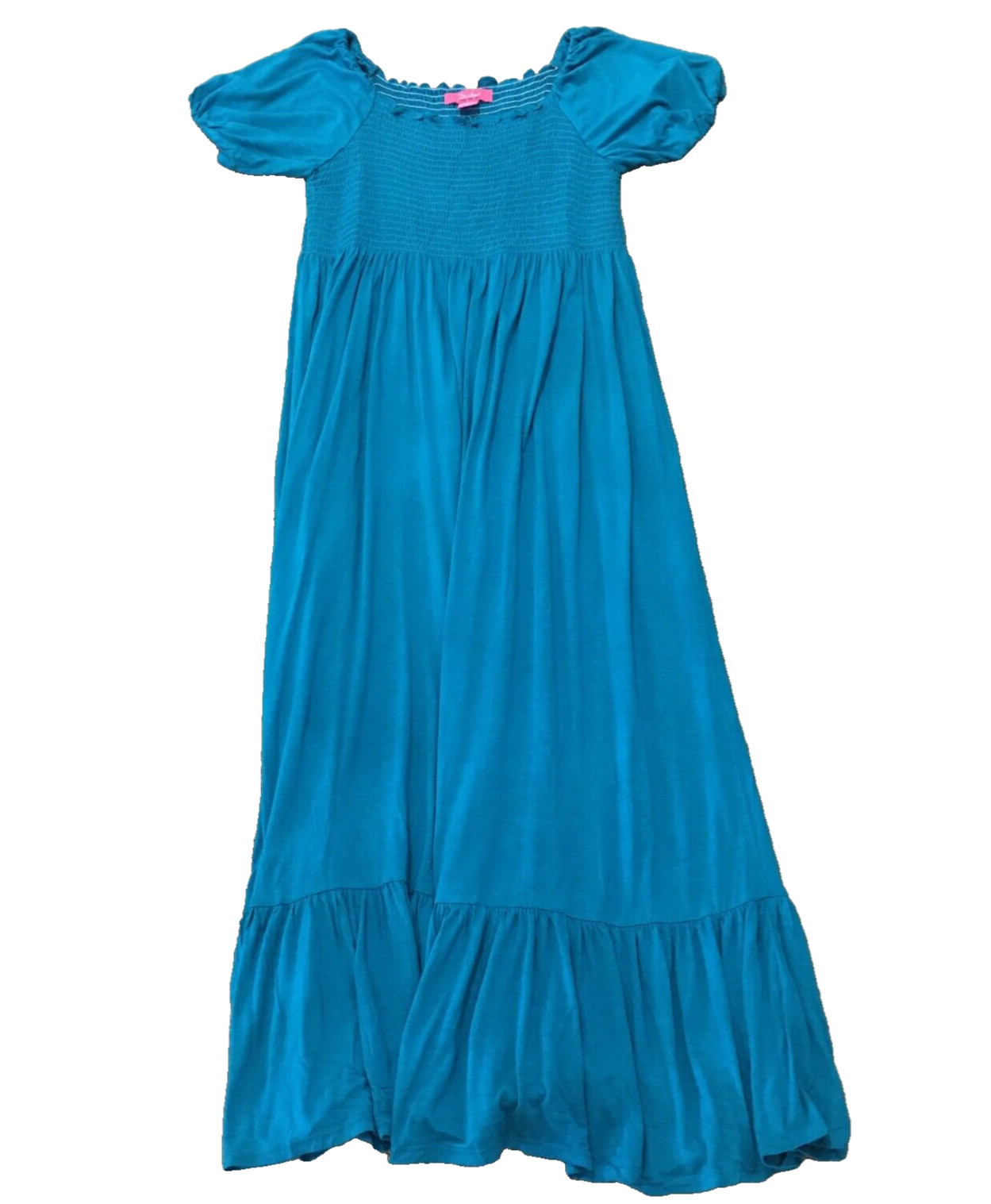 Du Jour Womens Maxi Dress Sz XL Blue Smocked Short Sleeve Round Neck QVC NWT