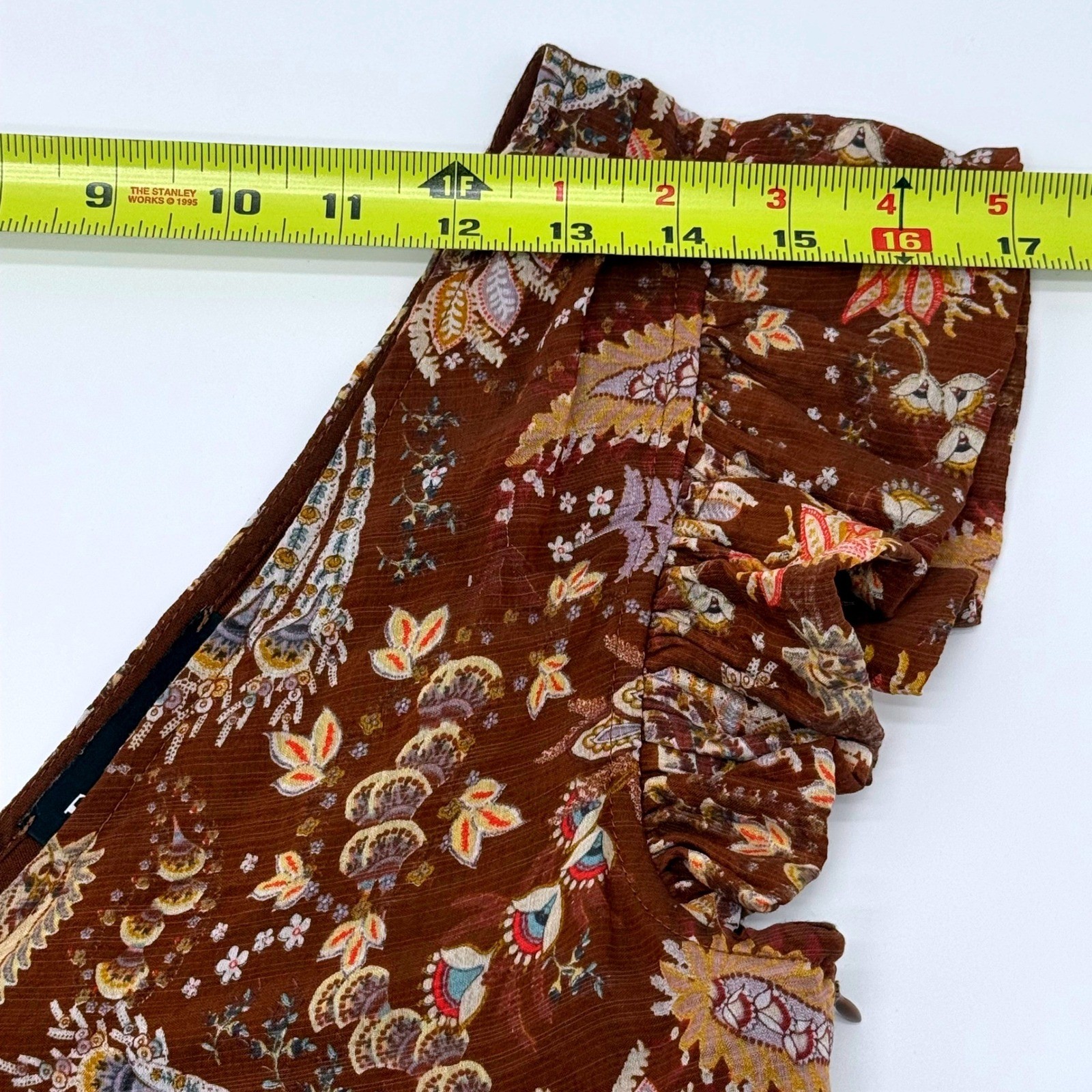 En Saison Brown Paisley Tiered Maxi Dress Ruffle Sleeve V-Neck IES2739D Small