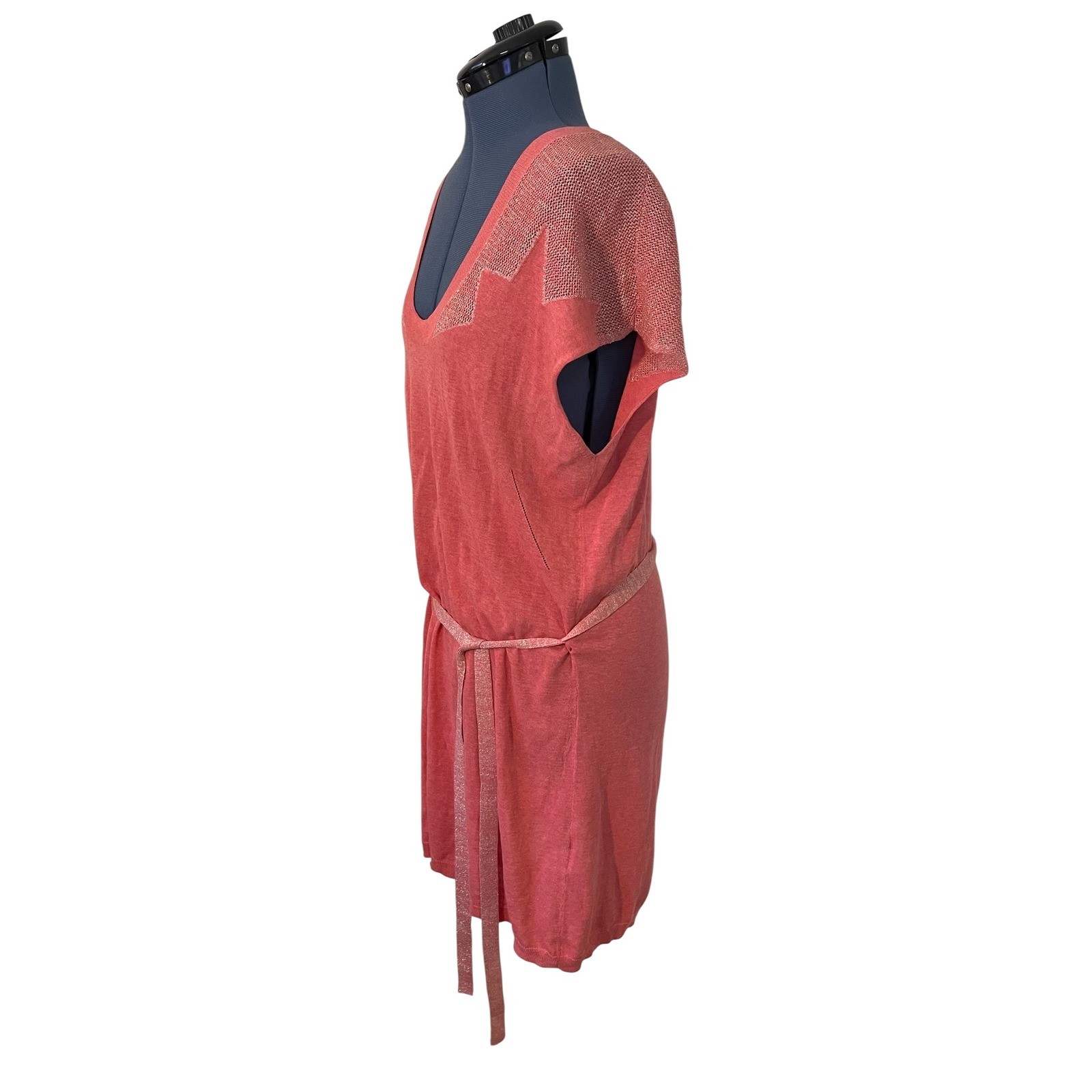 Zadig & Voltaire Rimo CNY Pink Metallic Knit Mini Dress Belted Boho Rock Chic M