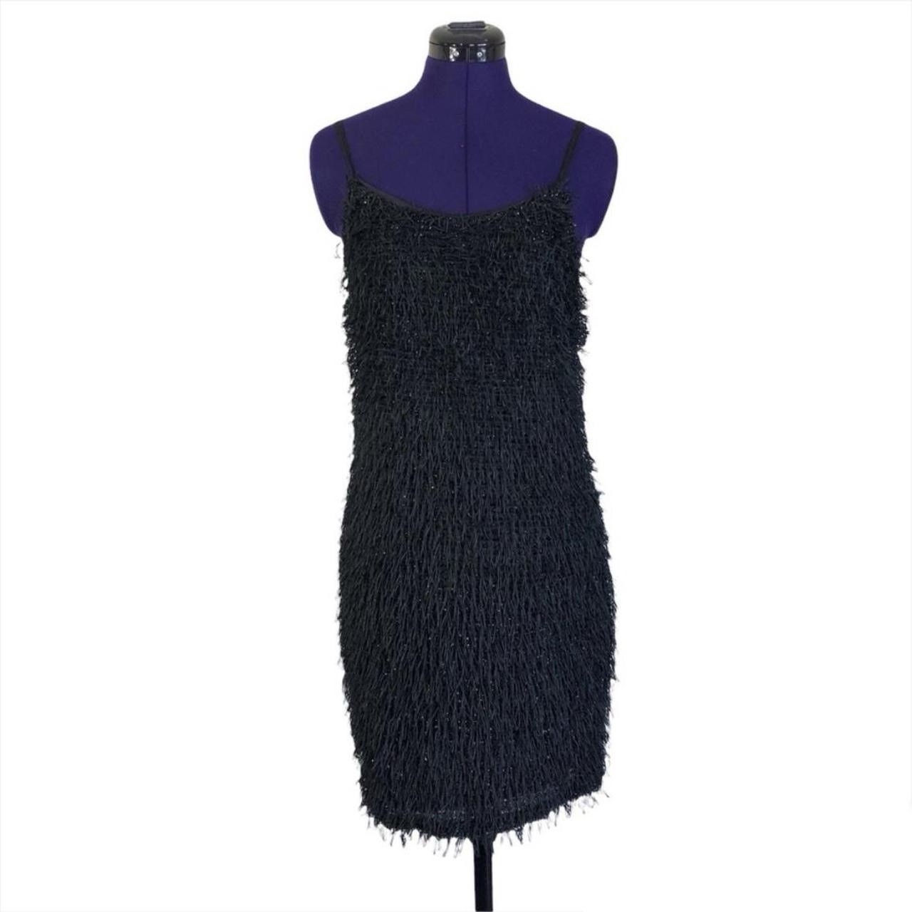 CBR Black Fuzzy Shaggy Fringe Sparkle Mini Dress Women’s Size XL