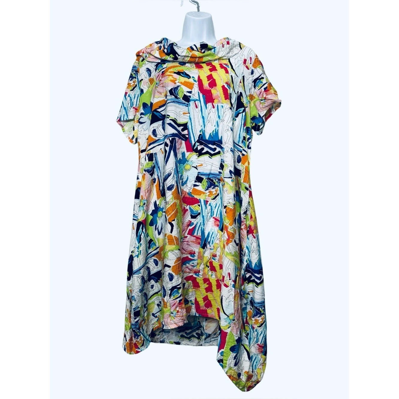 Shana Asymmetrical Dress Art to Wear Cowl Neck Flowy Lightweight Pockets XL