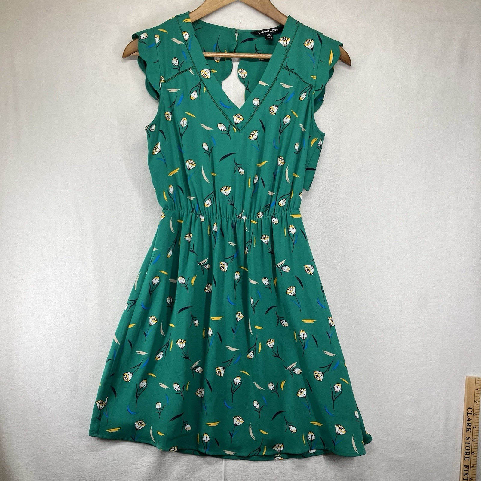 Women Tulip Dress XSP Petite Floral V-Neck Ruffle Sleeve Keyhole Pixie Fairy EUC