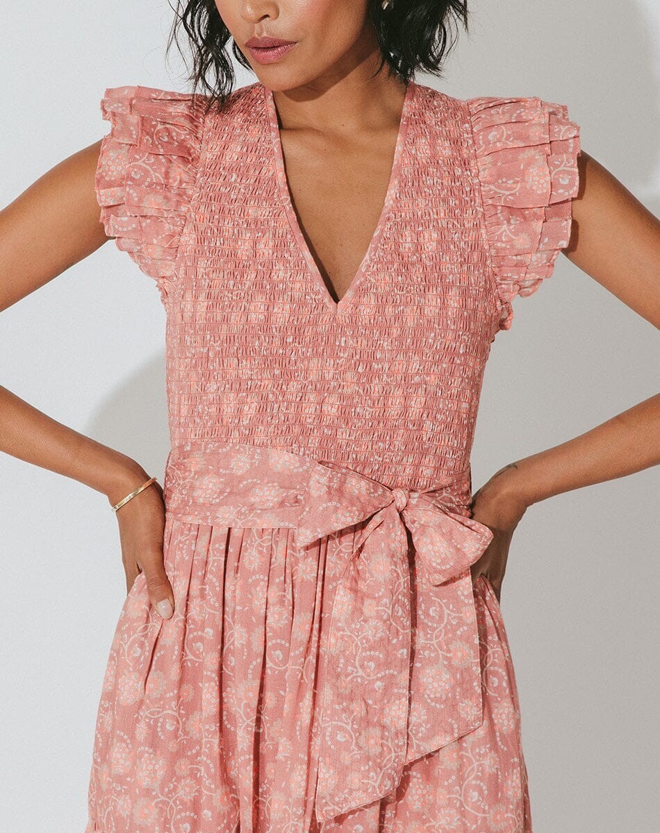 Cleobella Rita Midi Ankle Dress Camara Pink Floral Print Organic Cotton Size M