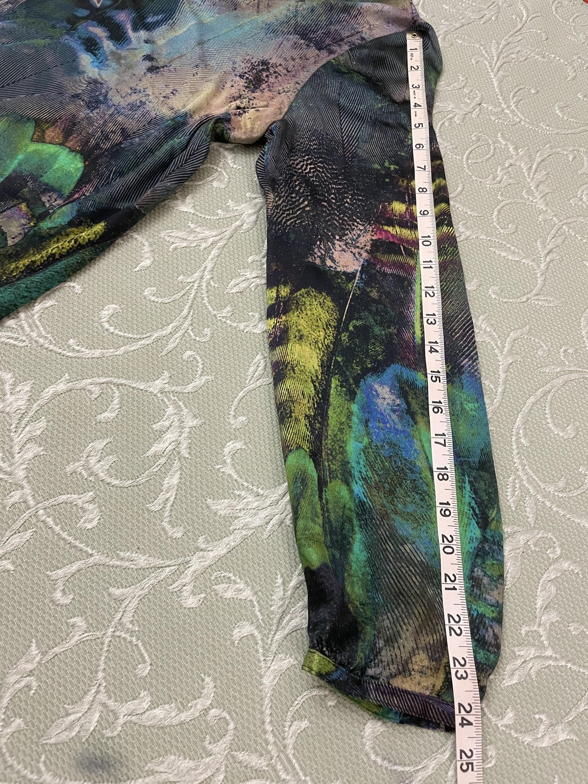 Cluny Dress Womens Large Multicolor Abstract Shift Long Sleeve Silk Modal Lined