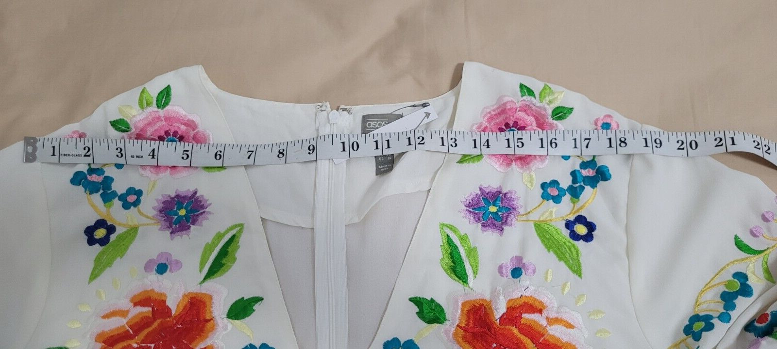ASOS White Floral Embroidery Long A-Line V-Neck Flutter Sleeve Dress US 16/UK 20