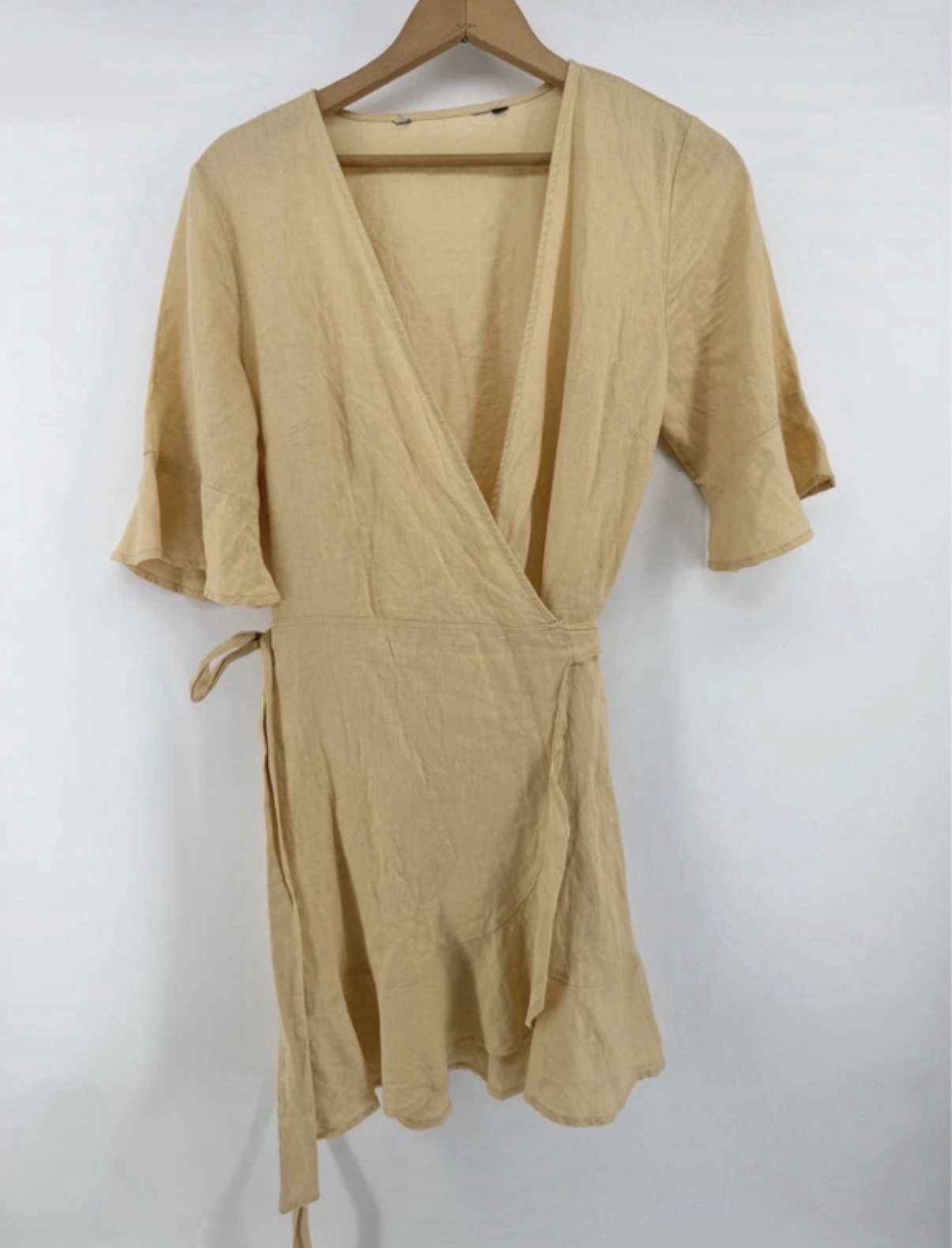 Linen Wrap Dress, Short Sleeve Collared, Knee Length Boho Costal Fisherman Read