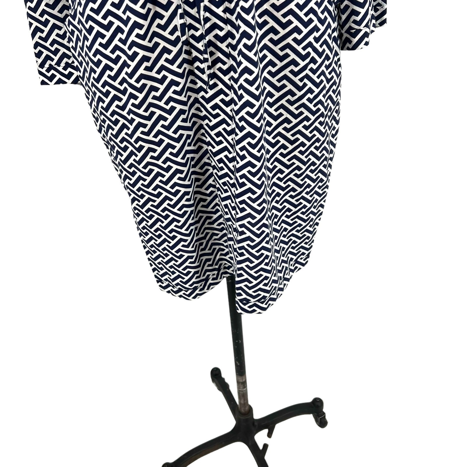 Peter Millar Navy Blue White Geometric Print Stripe Drawstring Dress Size XL