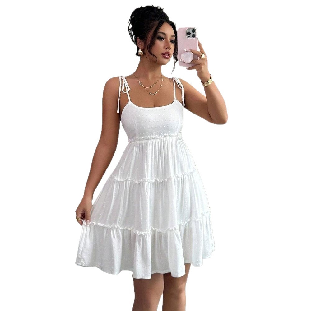 Womens White Spaghetti Strap Tiered Mini Dress Summer Sleeveless A Line Dress XL