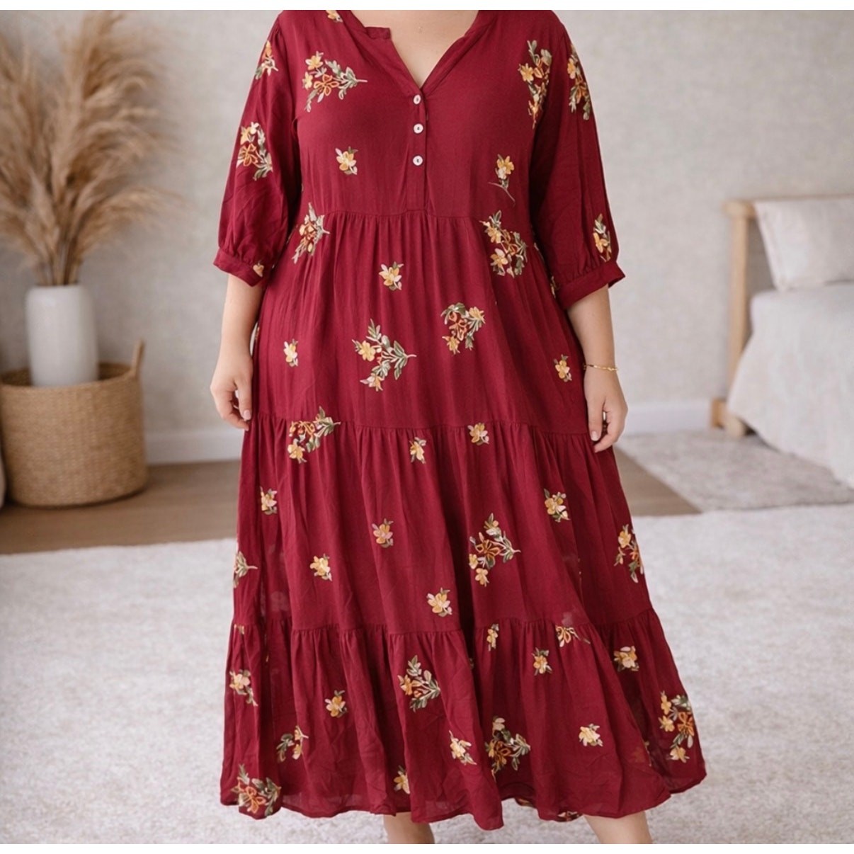 Cactus Pearl Embroidered Boho Maxi Dress XXL Flowy Cottagecore