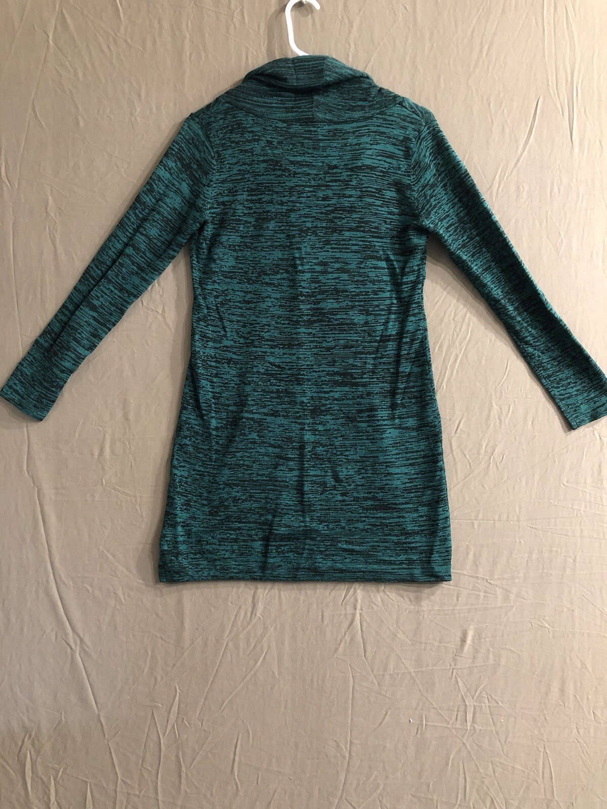 SOFT SURROUNDINGS ~ Sweater Dress Marled Blue Green Cowl Neck Wool Blend SMALL