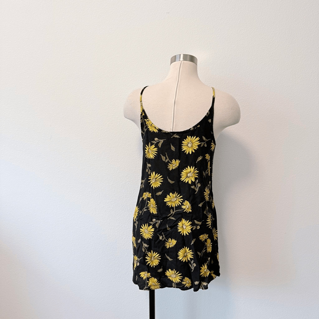 Anxiety Black Daisy Sunflower Daisy Floral Mini Dress Small VTG Y2K 90s