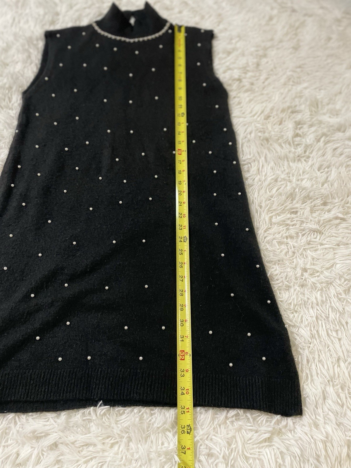 ZARA Pearl Rhinestone Mock Neck Posh Glam Classy Bling Y2K Knit Dress Black L