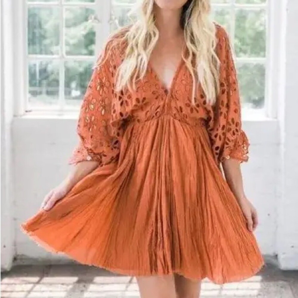 Free People One Belle Note Eyelet Mini Dress