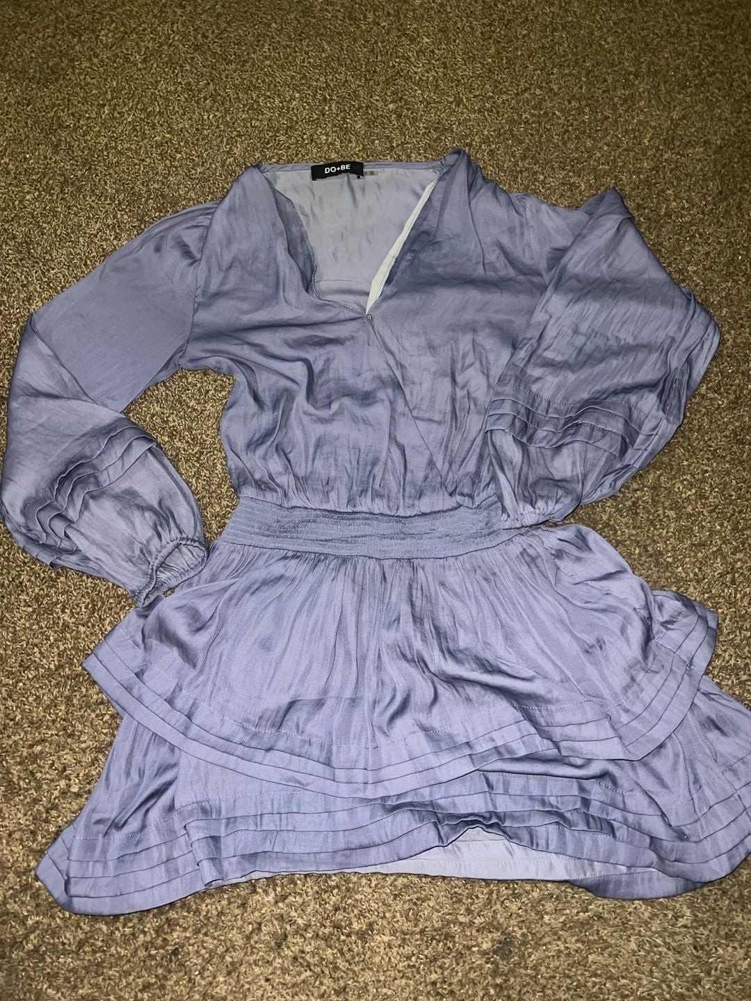 DO+BE Long Sleeve Ruffled Tiered Mini Dress in Dusty Blue
