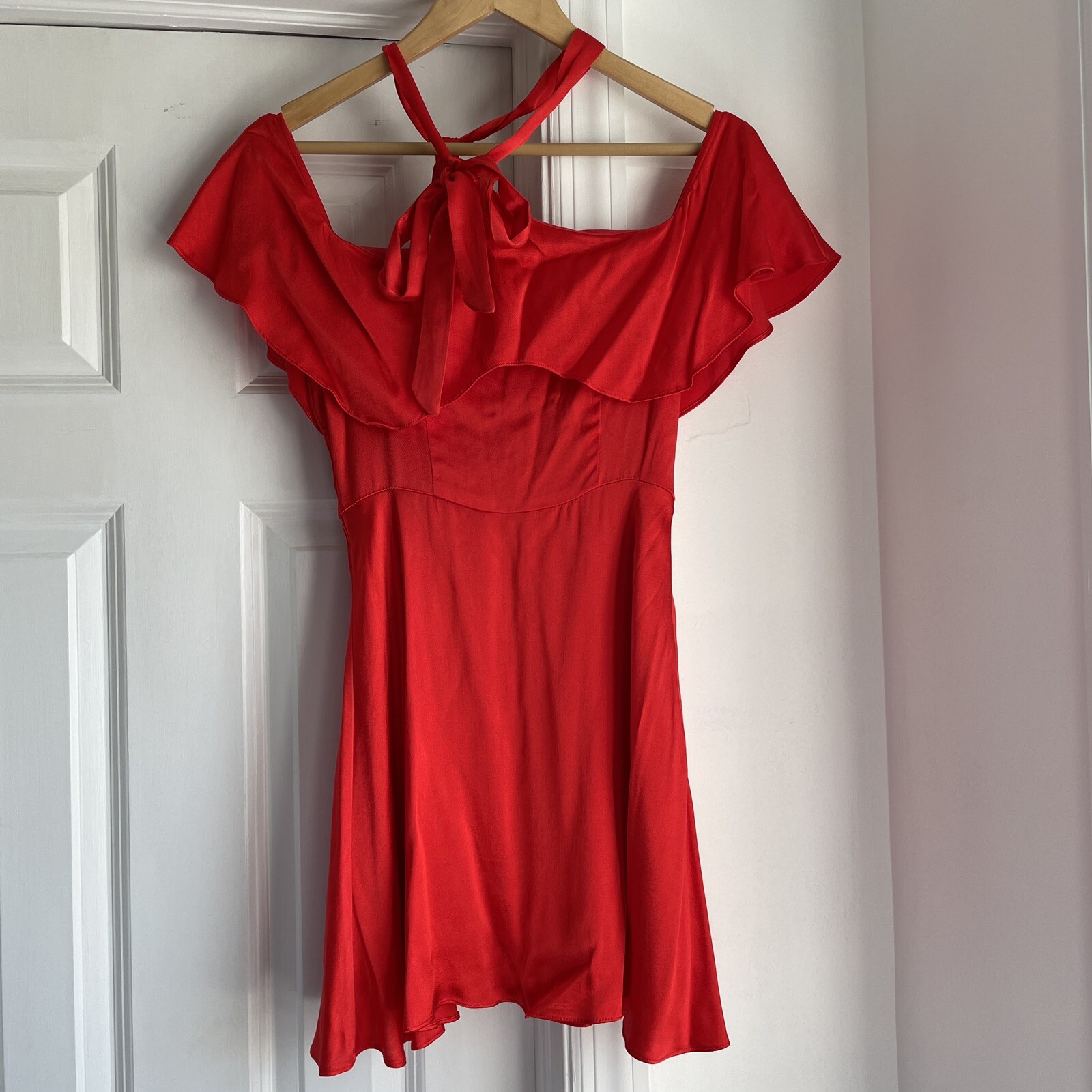 Privacy Please Bennette Halter Mini Dress With Ruffles in Grenadine Red sz XS