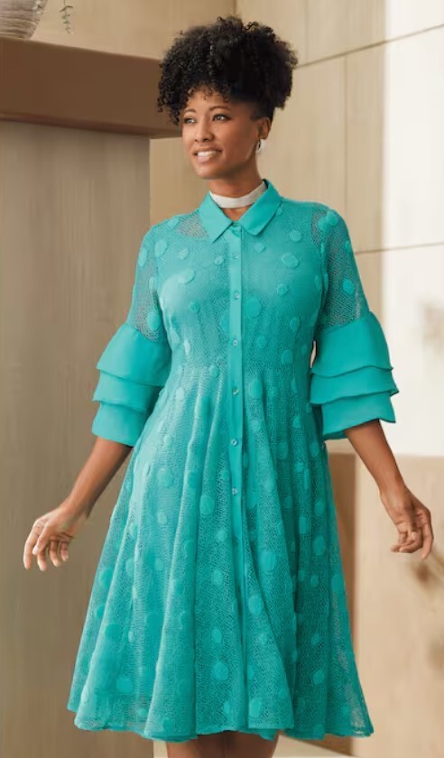 Size 10 Ashro Teal Blue Formal Wedding Church Party Dot Textured Mesh Dress
