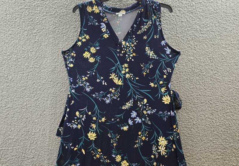 Sam & Jess Printed V-Neck Tie-Waist Midi Dress Women’s XL Navy Multi Pullover