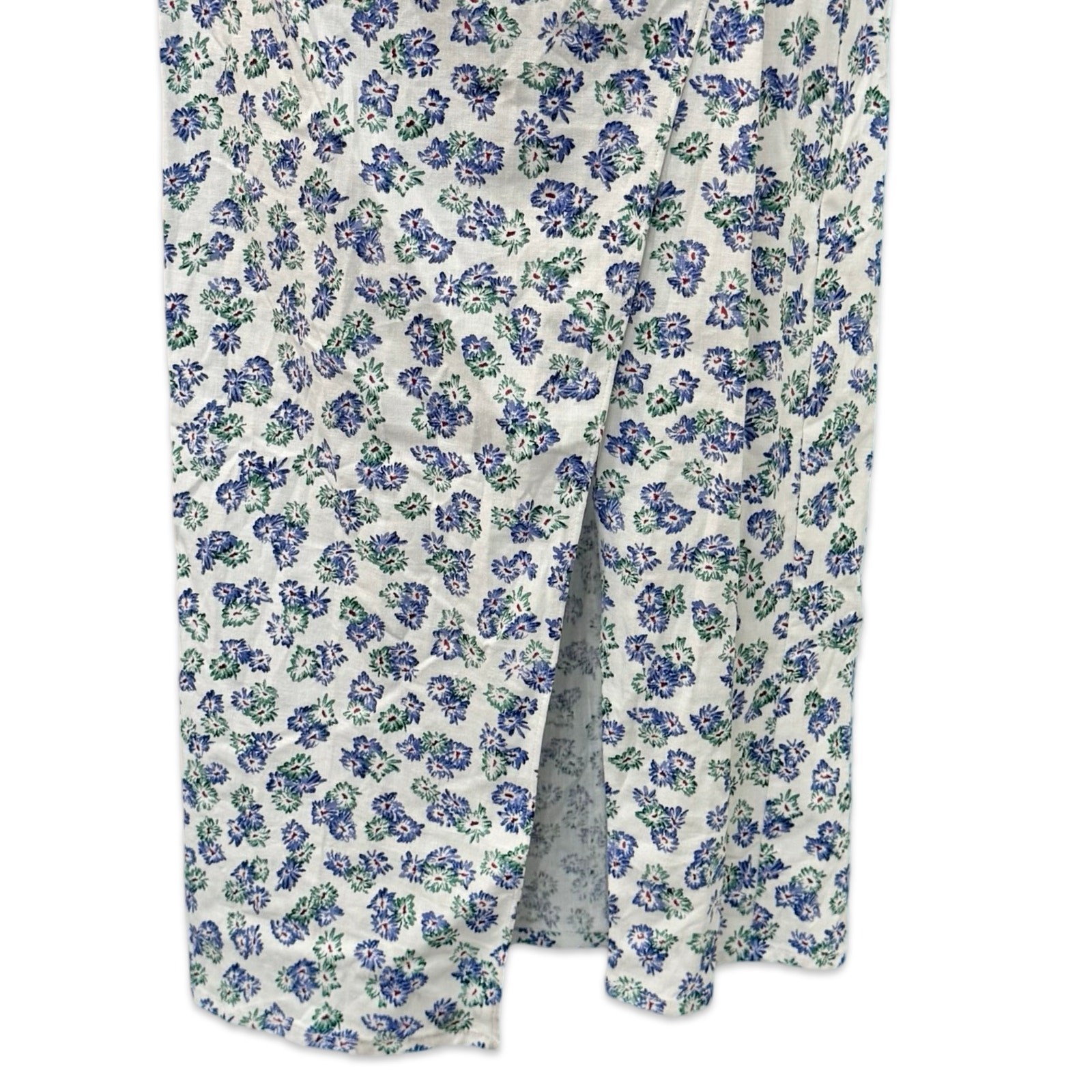 Zara White Blue Green Floral Cross Strap Front Slit Midi Dress size XS NEW Tags