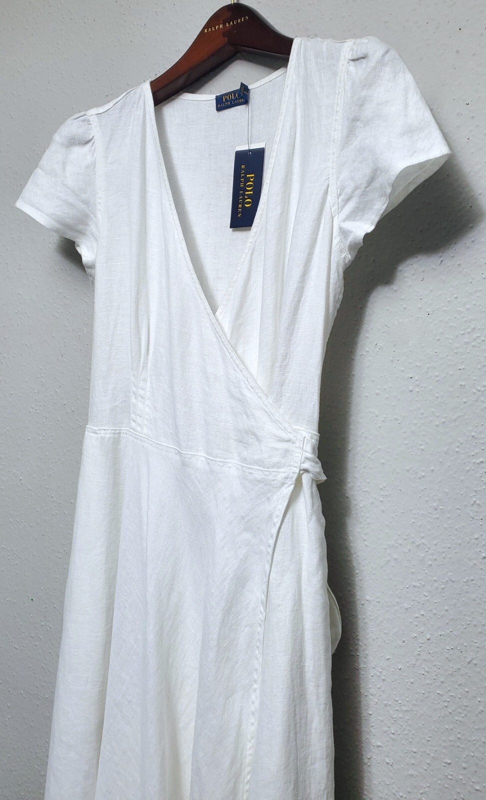$198 POLO Ralph Lauren 100% White Linen Womens Wrap Maxi Linen Tie Dress