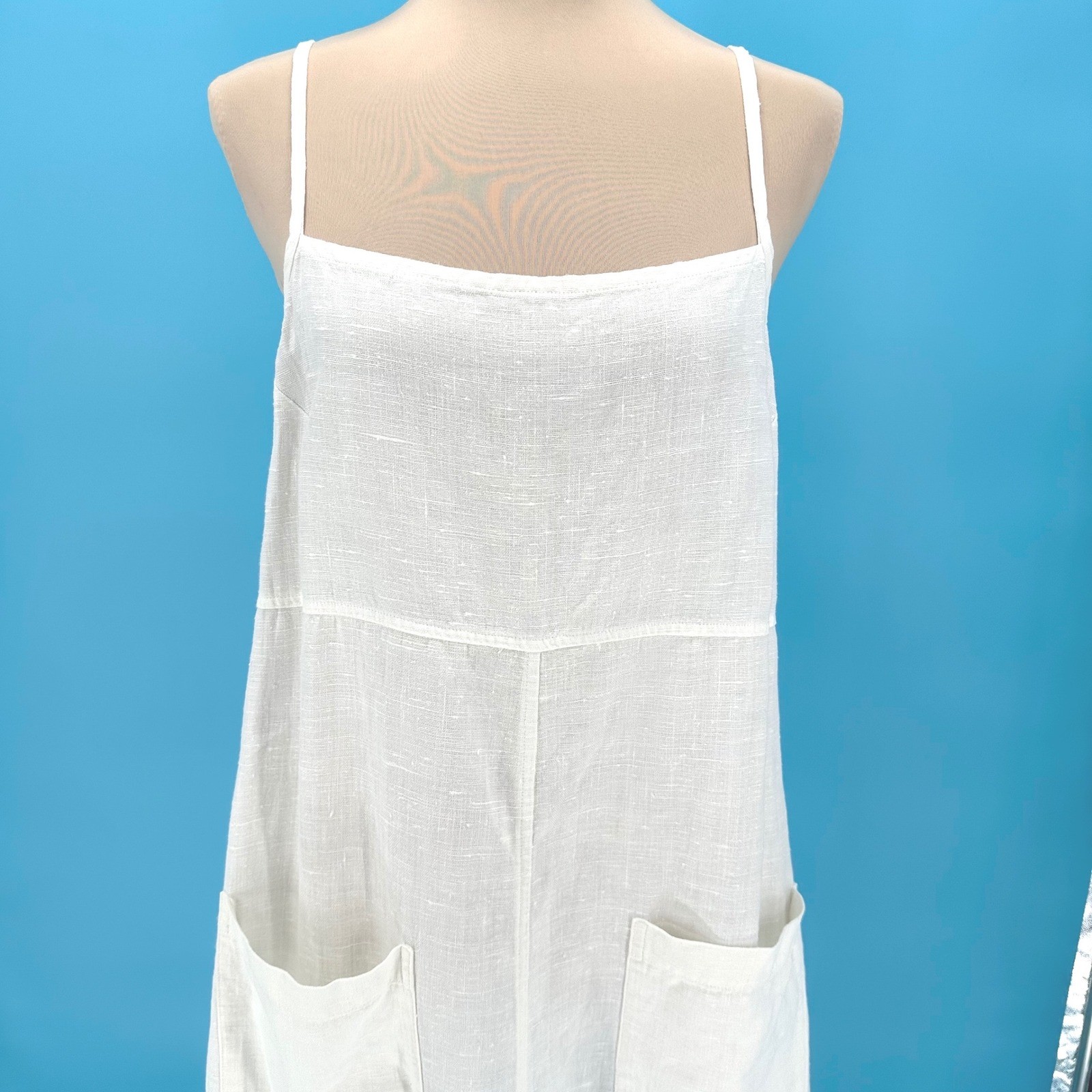 Chicos Design White Linen Oversized Maxi Dress Womens Size 0 S Minimalist Luxury