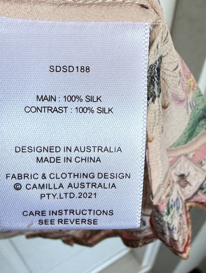 Camilla Dress Size S-M Oversized Queens Bee Hive Floral Flared Sleeve 100% Silk