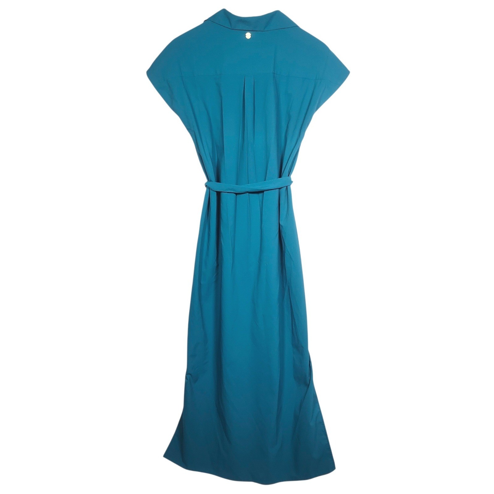 Coolibar Espanola Way Button Front Midi Dress Size Med Teal UPF 50 Casual Resort