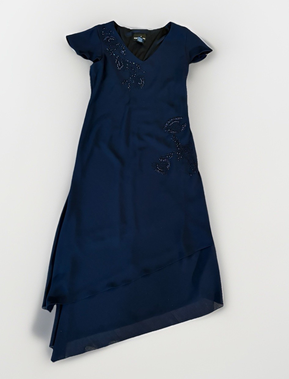 Positive Attitude Evening Dress 6 Blue Beaded Chiffon VNeck Mother Bride (A26)