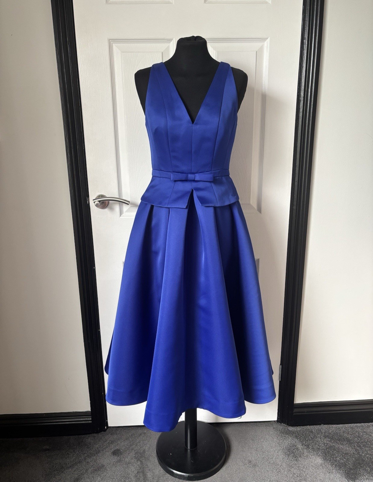 Coast Structured Satin Pleated Peplum Midi DressSize 8