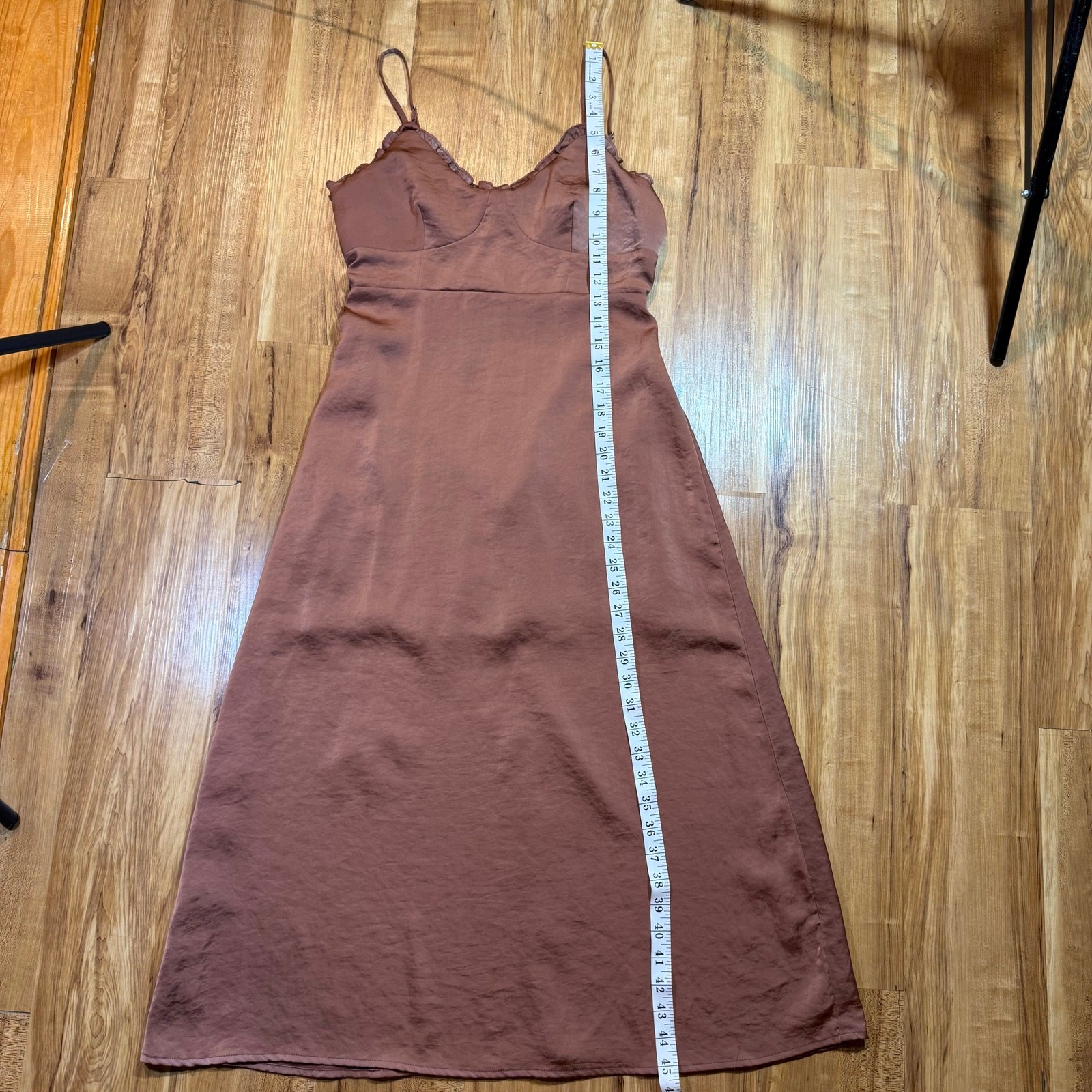 Line + Dot Bronze Ruffled Corset Style Babydoll Satin Midi Slip Dress Size S