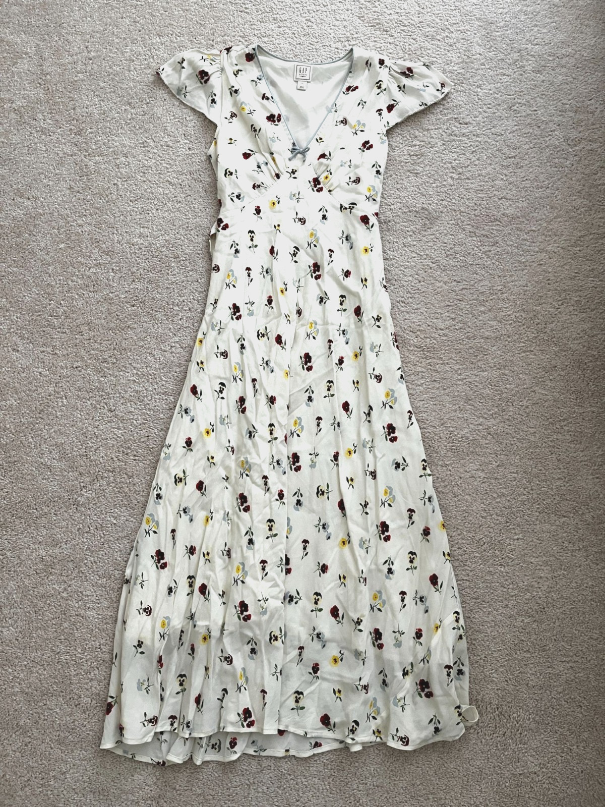 NWOT Gap x DÔEN Floral Midi Dress in Cream Pansy flowers Size 00