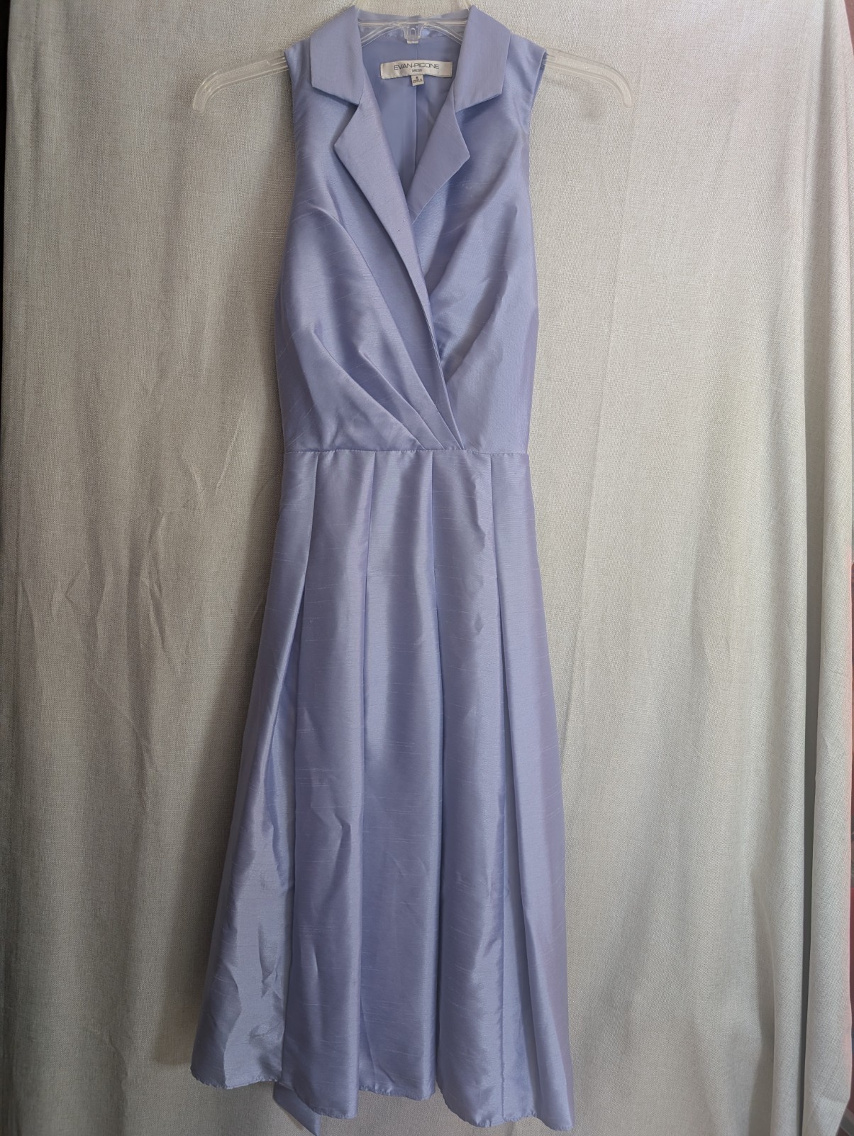 Evan Picone Lavender Collared Sleeveless Wrap A-Line Midi Dress Tie Pleats 6